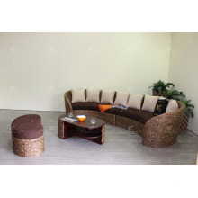 C форма Поли ротанга плетеная мебель для гостинной-мебель (акация деревянная рама, ручной тканые плетеные гиацинт)